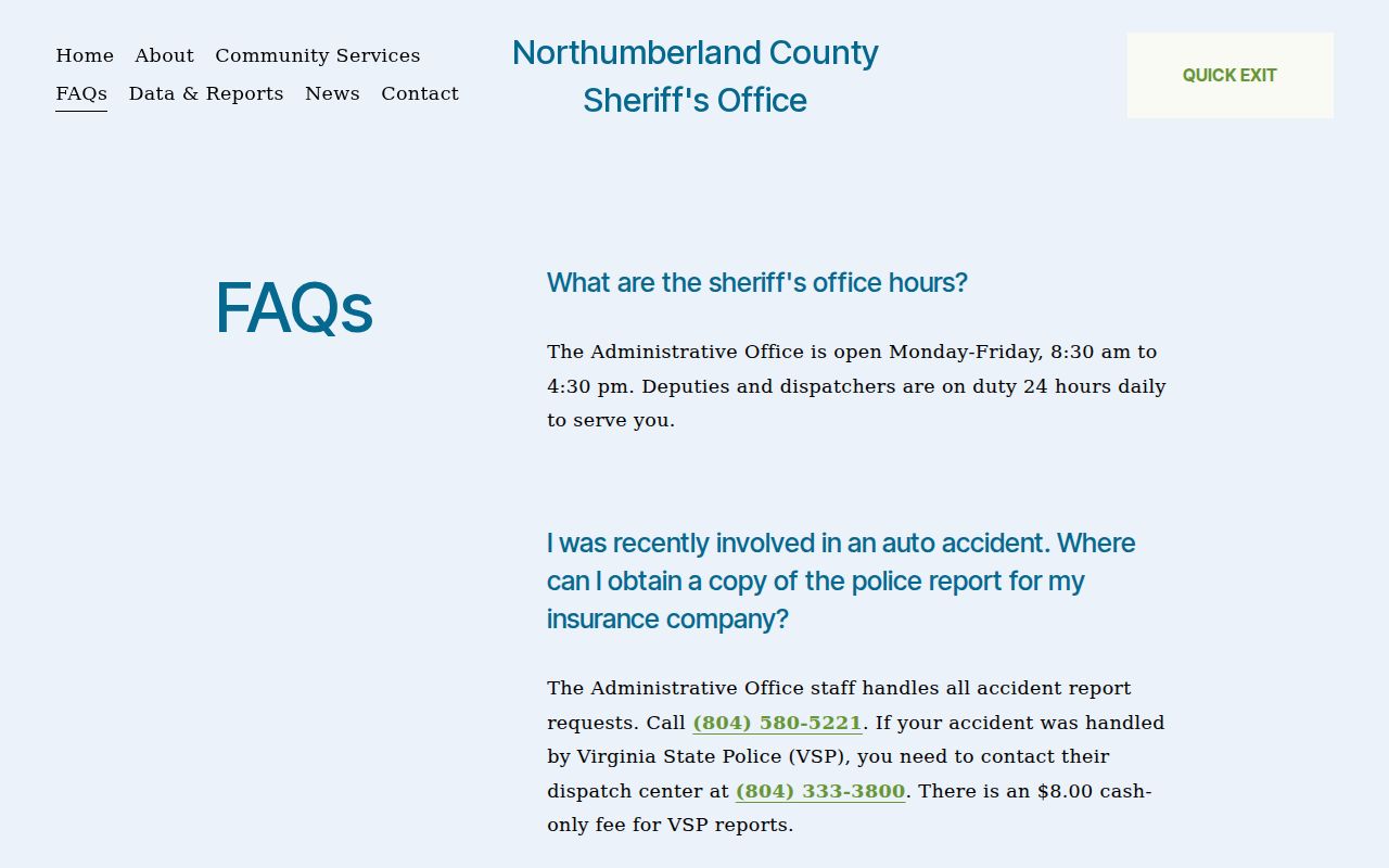 Northumberland County sheriff office hours and magistrate access for warrant records