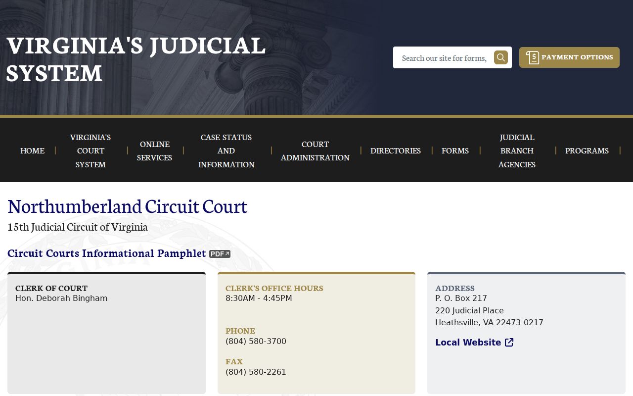 Northumberland County court clerk addresses and warrant record contacts