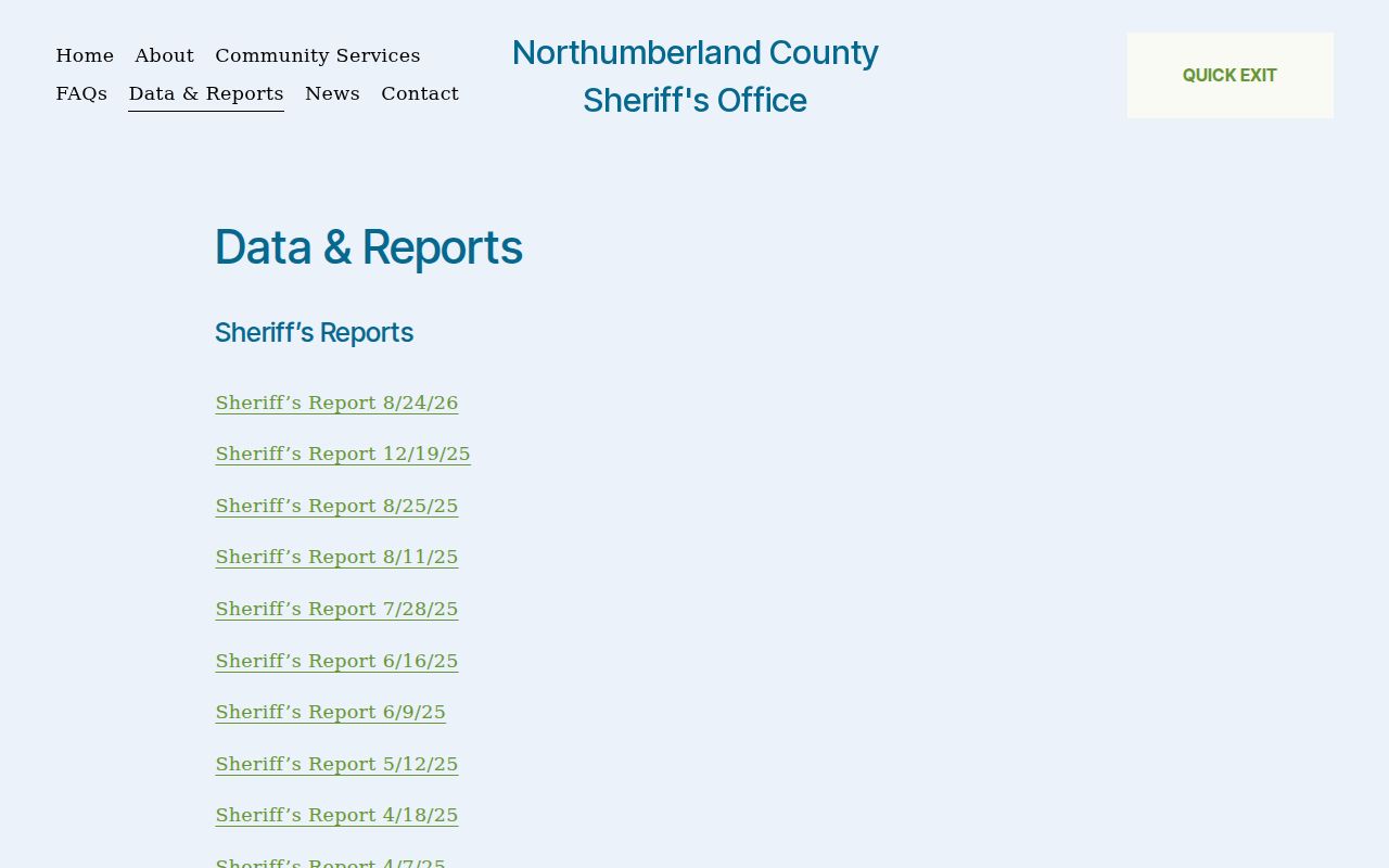Northumberland County sheriff announcements related to most wanted warrant records