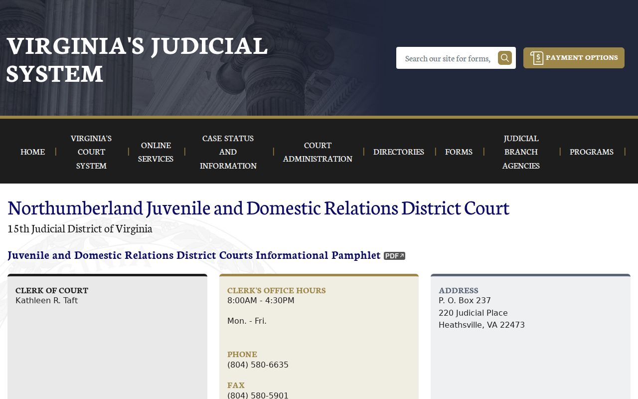 Northumberland County JDR Clerk for juvenile and domestic warrant case records