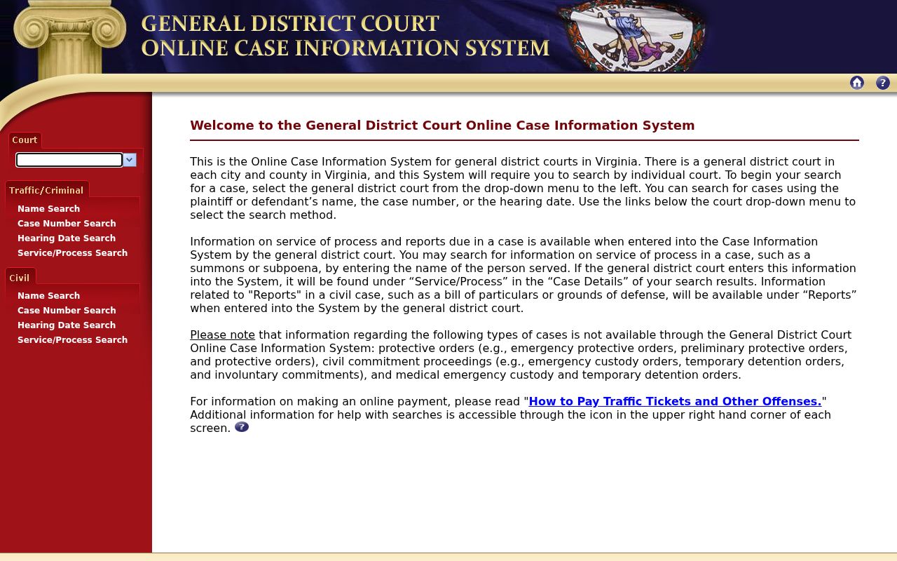 Northumberland County General District Court traffic warrant records