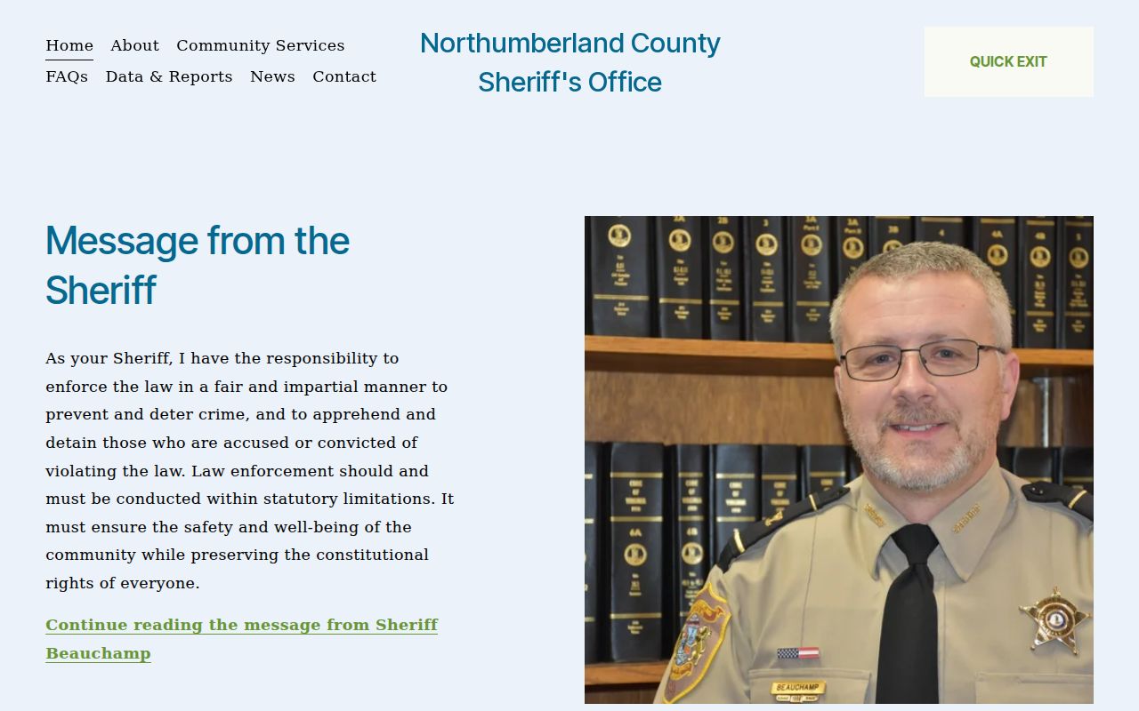 Northumberland County Sheriff's Office for warrant service information